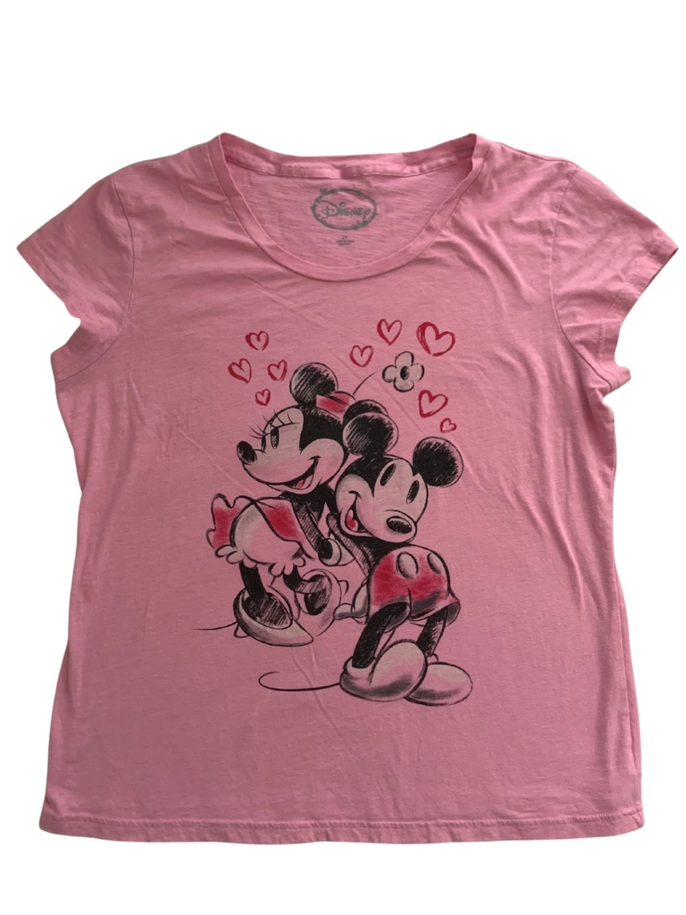 Disney Pink Minnie & Mickey Sketch Graphic Short Sleeve Tee Womens 2X 90s Retro